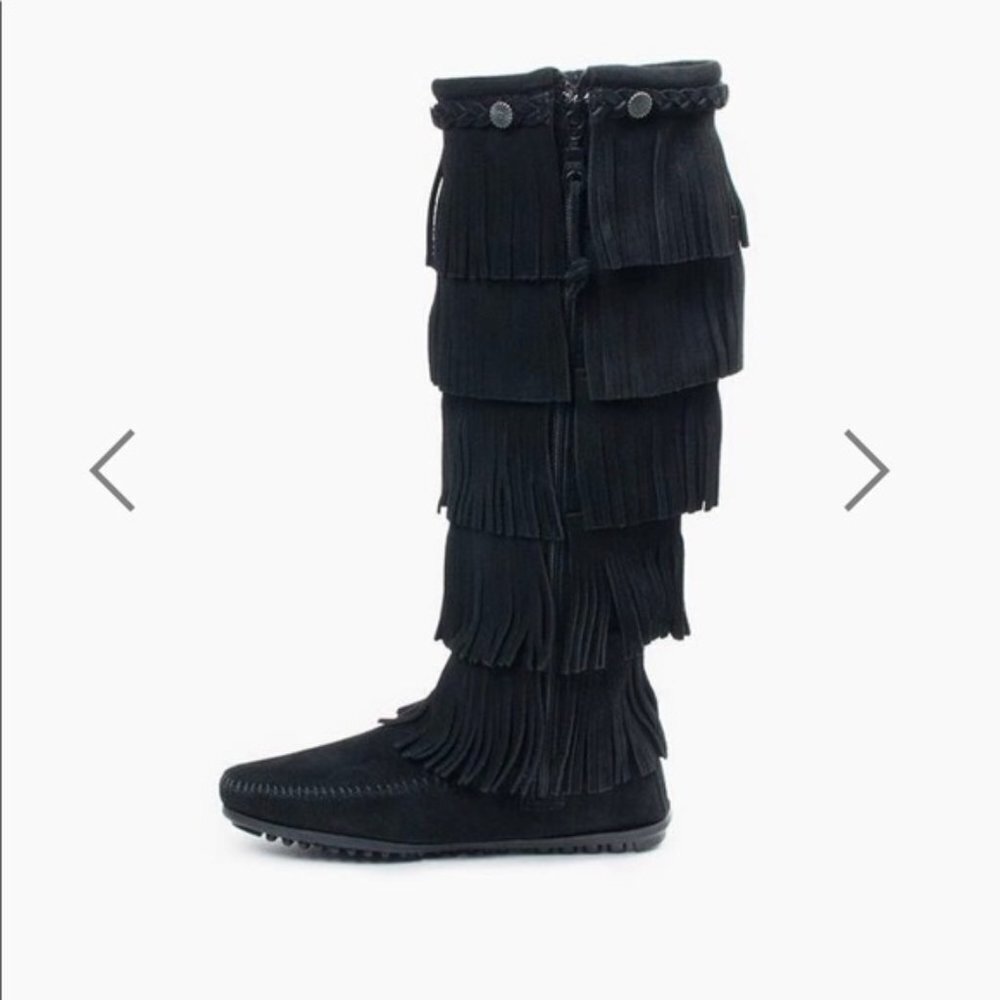 Minnetonka Black Suede 5 Layer Fringe Boot - image 2